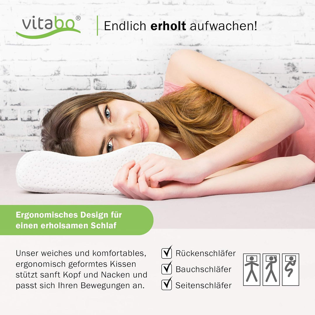 Vitabo Komfortables Kopfkissen mit kühlender Gelauflage I ergonomisches Seitenschläferkissen Nackenk