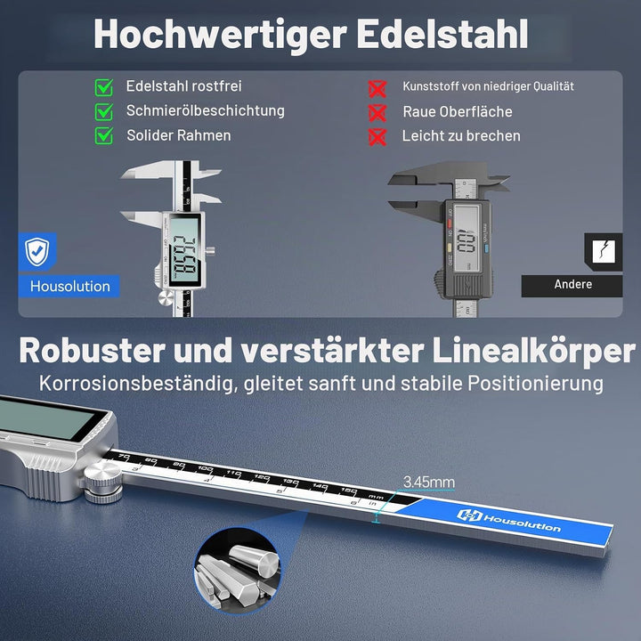 Housolution Digitaler Messschieber, 8Zoll Messschieber mit grossem LCD-Bildschirm, Zoll/MM-Schalter,