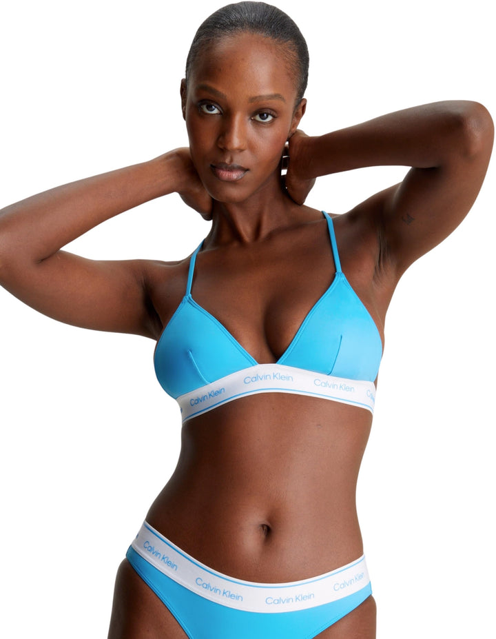 Calvin Klein Damen Bikini Oberteil Triangel Triangle-Rp Logobund, Blau (Malibu Blue)
