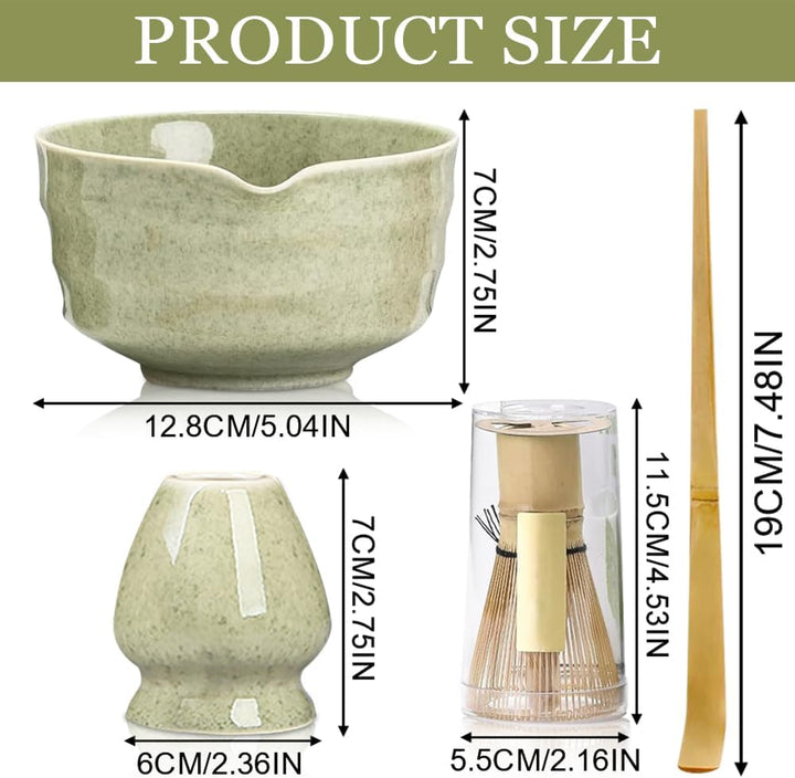 5 Stück Matcha Set, Bambus Besen, Keramik Schale mit Ausgiesser, Whisk, Schaufel, Sieb, Ohne Pulver,