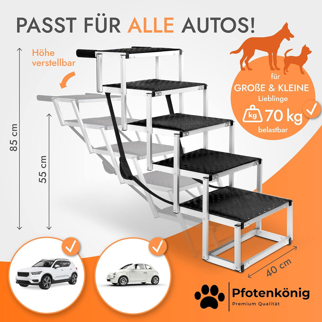 PFOTENKÖNIG® Hundetreppe Auto [bis 70kg] - ultraleichte Premium Hunderampe Auto klappbar - Einstiegs