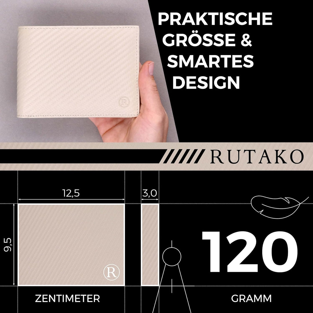 RUTAKO Leder Geldbörse Herren mit RFID Schutz I Portemonnaie Gross mit Münzfach I 12 Fächer I Echtle