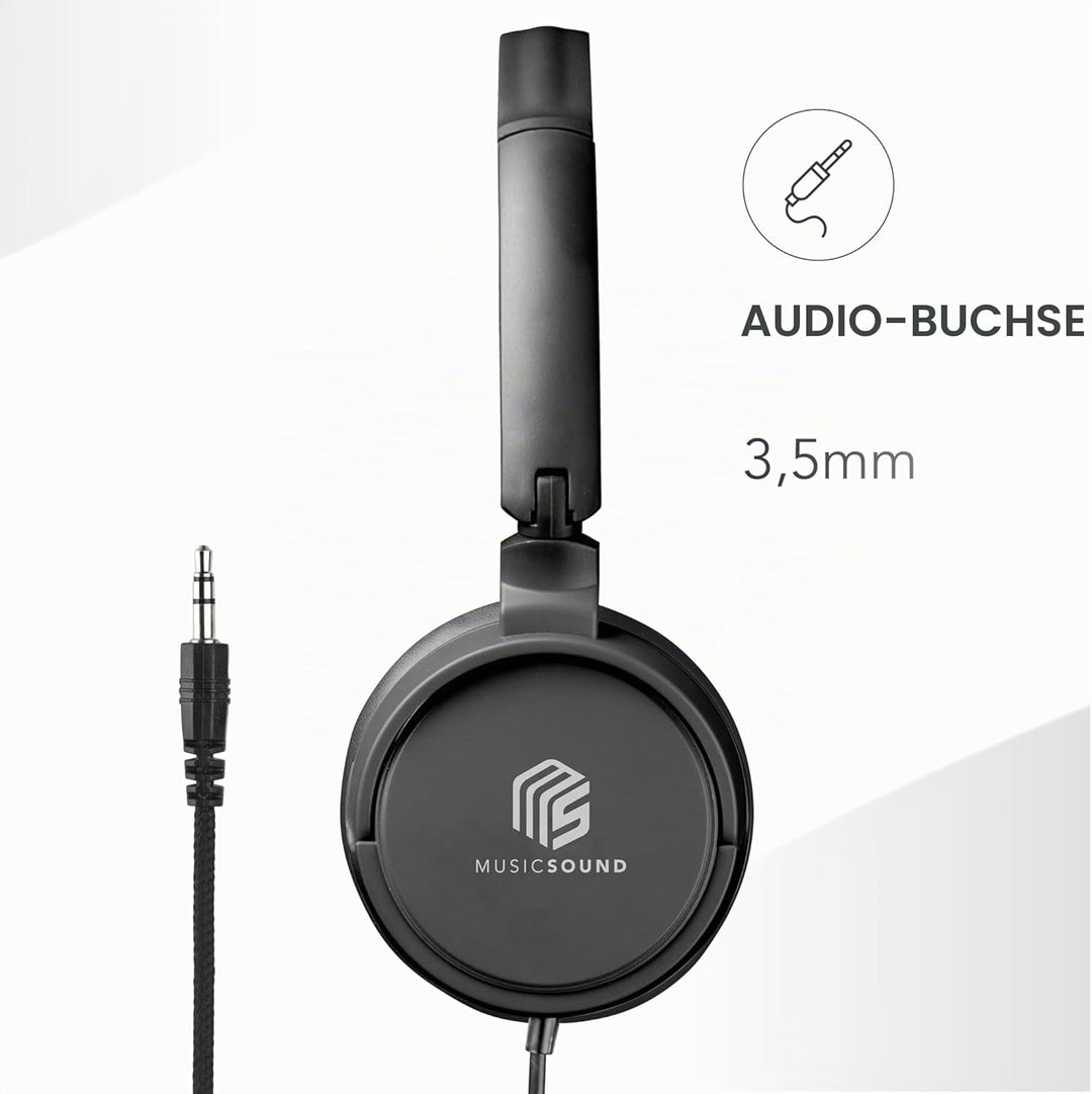 Music Sound | Bügelkopfhörer mit Kabel Over Ear Basic | On-Ear-Kopfhörer Faltbarer Kopfbügel mit 1,2