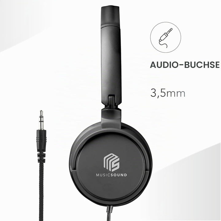 Music Sound | Bügelkopfhörer mit Kabel Over Ear Basic | On-Ear-Kopfhörer Faltbarer Kopfbügel mit 1,2