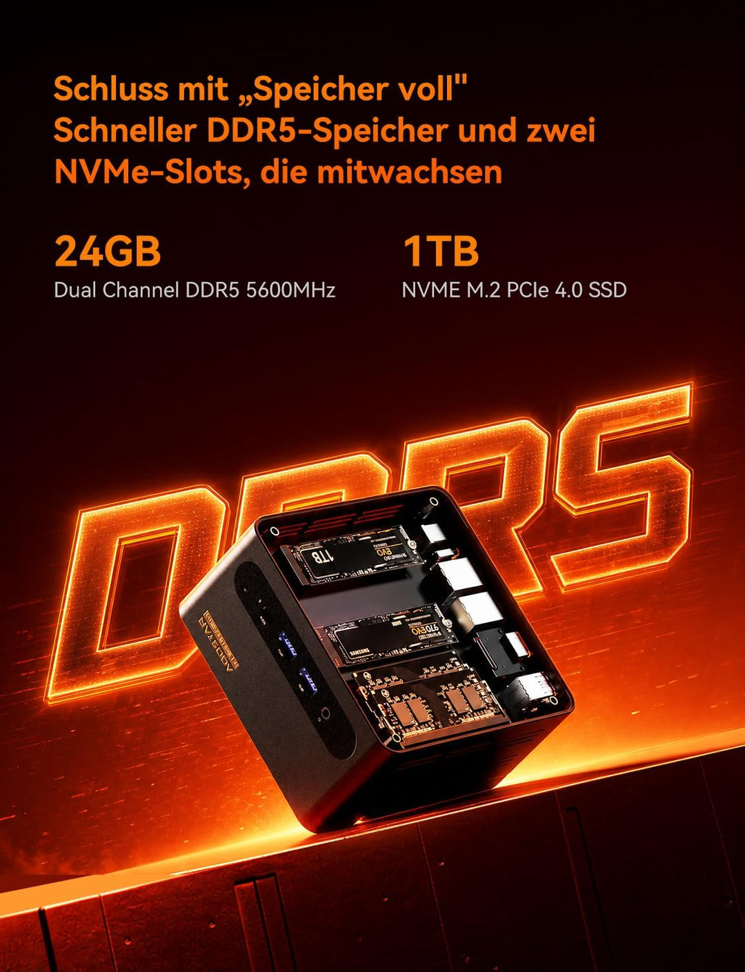 AOOSTAR G-FLIP H255 Mini PC, AMD Ryzen 7 H255 (8C/16T, bis zu 4,7 GHz), Mini Gaming PC mit 24 GB DDR