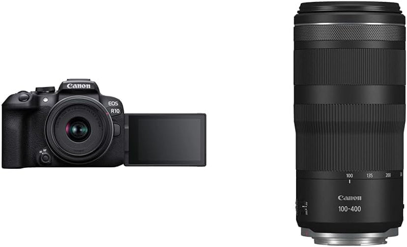 Canon EOS R10 Systemkamera + RF-S 18-45mm F4.5-6.3 is STM Zoomobjektiv & Objektiv RF 100-400mm F5.6-