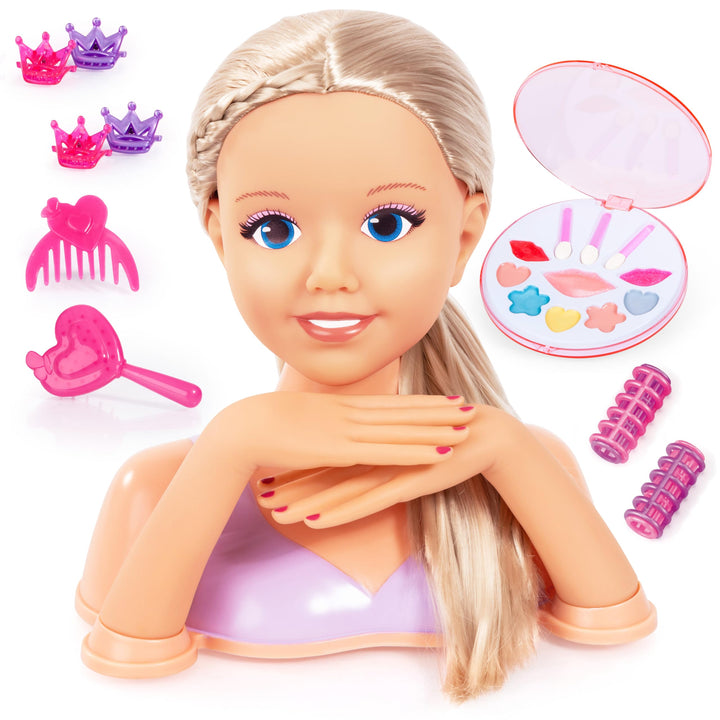 Bayer Design 90025AC Lisa Top Model Frisierkopf Schminkkopf, Puppenkopf mit Haarzubehör, Händen, Mak