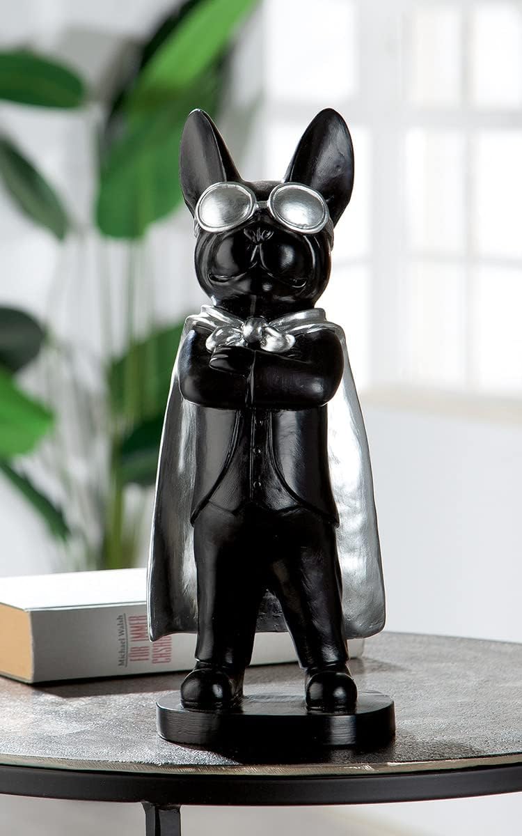 Casablanca Deko Figur Skulptur Hund mit Brille Umhang - Dekoration Wohzimmer - Farbe: Schwarz - Höhe