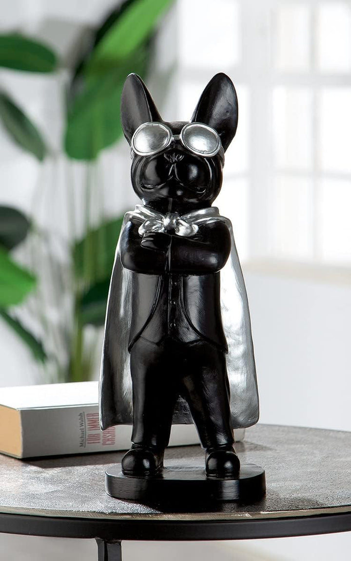 Casablanca Deko Figur Skulptur Hund mit Brille Umhang - Dekoration Wohzimmer - Farbe: Schwarz - Höhe