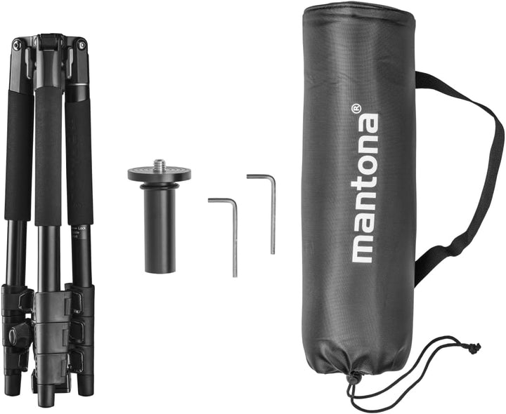 Mantona DSLM Travel Evolution 224 - leichtes Allround Reisestativ mit Vollausstattung, 360° Panorama