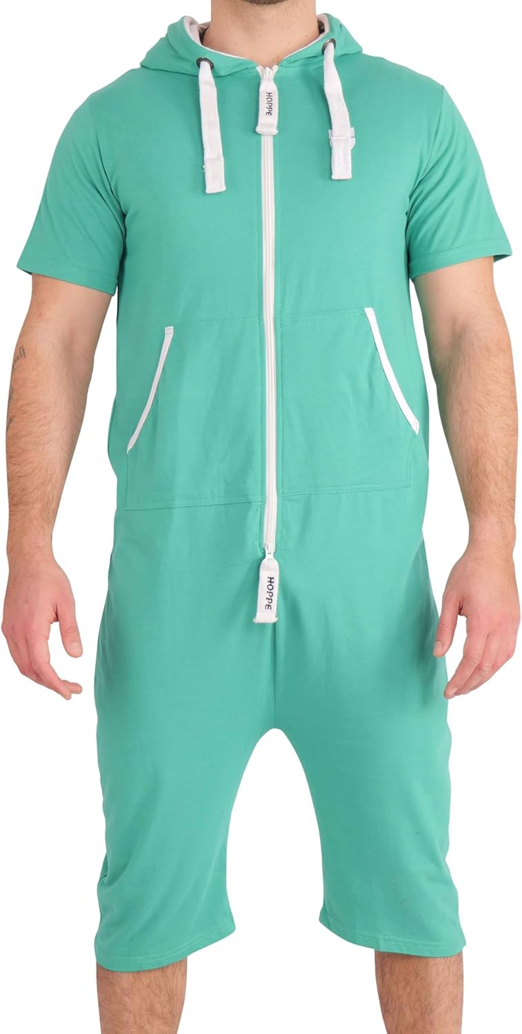 Gennadi Hoppe Jumpsuit Herren mit Zierstreifen, Onesie Herren mit Zwei Taschen, Sportanzug Herren, B