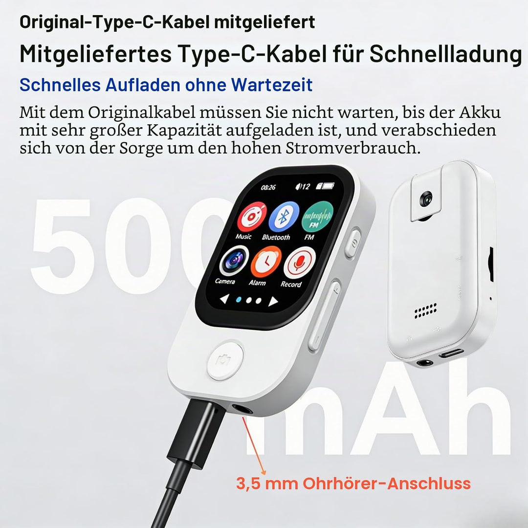 64GB MP3 Player Bluetooth 5.4 mit Kamera 2.01 Zoll Touchscreen MP3-Player mit HiFi Lautsprecher, MP4