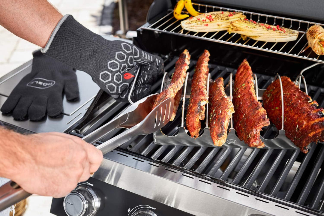 RÖSLE Barbecue Premium-Set 3-tlg., Hochwertiges Grillset mit Premium Grillhandschuhen, BBQ-Grillzang