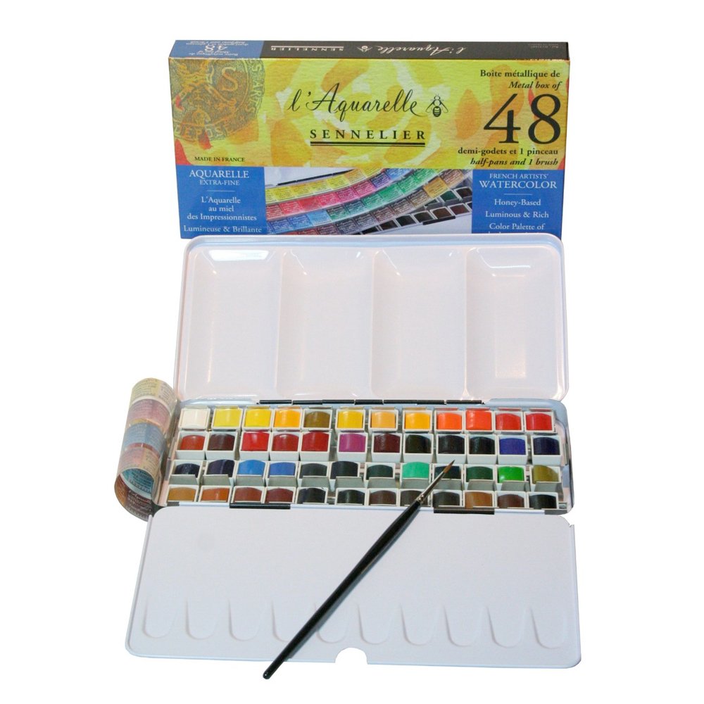 Sennelier l'Aquarelle Watercolour Metal Tin of 48 Half Pans Classic Set