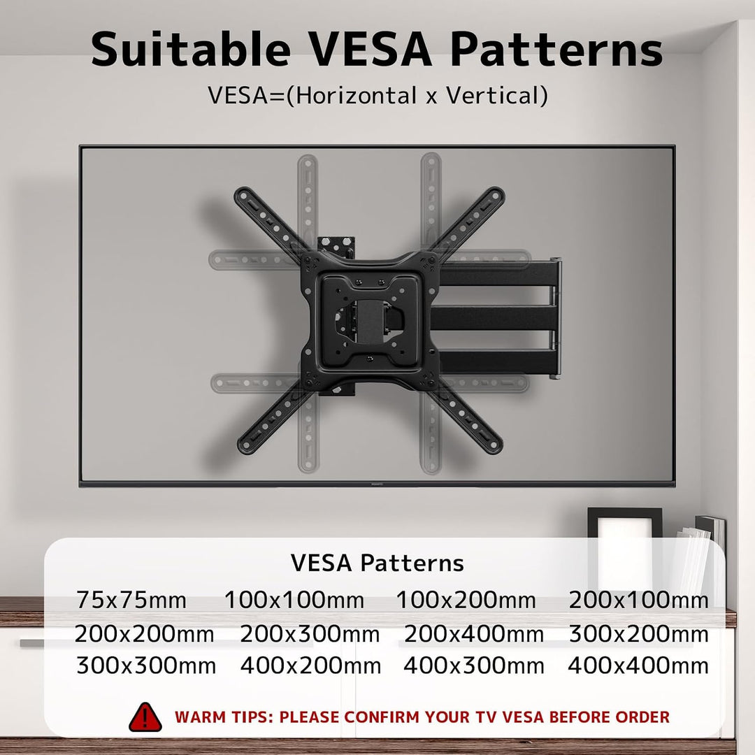 TV Wandhalterung mit 728 mm langem Schwenkarm, für 23–65 Zoll Fernseher, neigbar &amp; drehbar, VESA 400