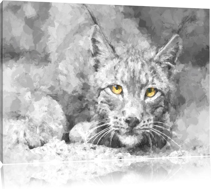 schöner wachsamer Luchs schwarz/weiss Deluxe Format: 100x70 cm auf Leinwand, XXL riesige Bilder fert