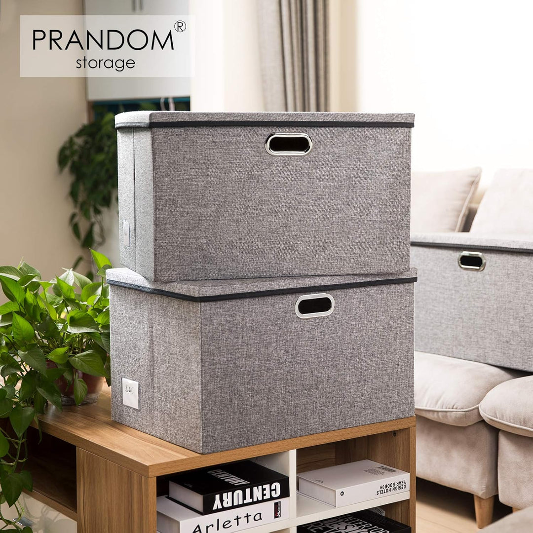 Prandom Extra grosse faltbare Aufbewahrungskörbe mit Deckel [3er-Pack] Leinenstoff Boxen Organizer C
