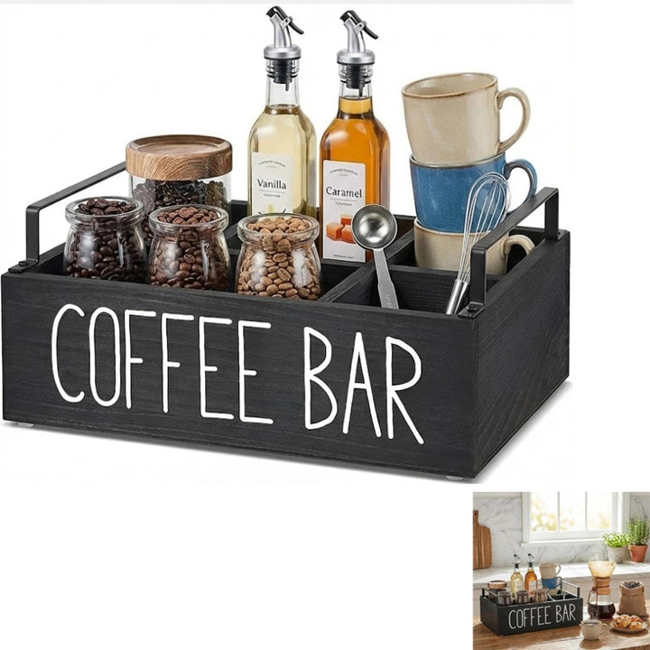 Kaffee Station Veranstalter,Kaffeebar Organizer Holz mit Fächern,Tee Aufbewahrung,Kaffee Station Auf