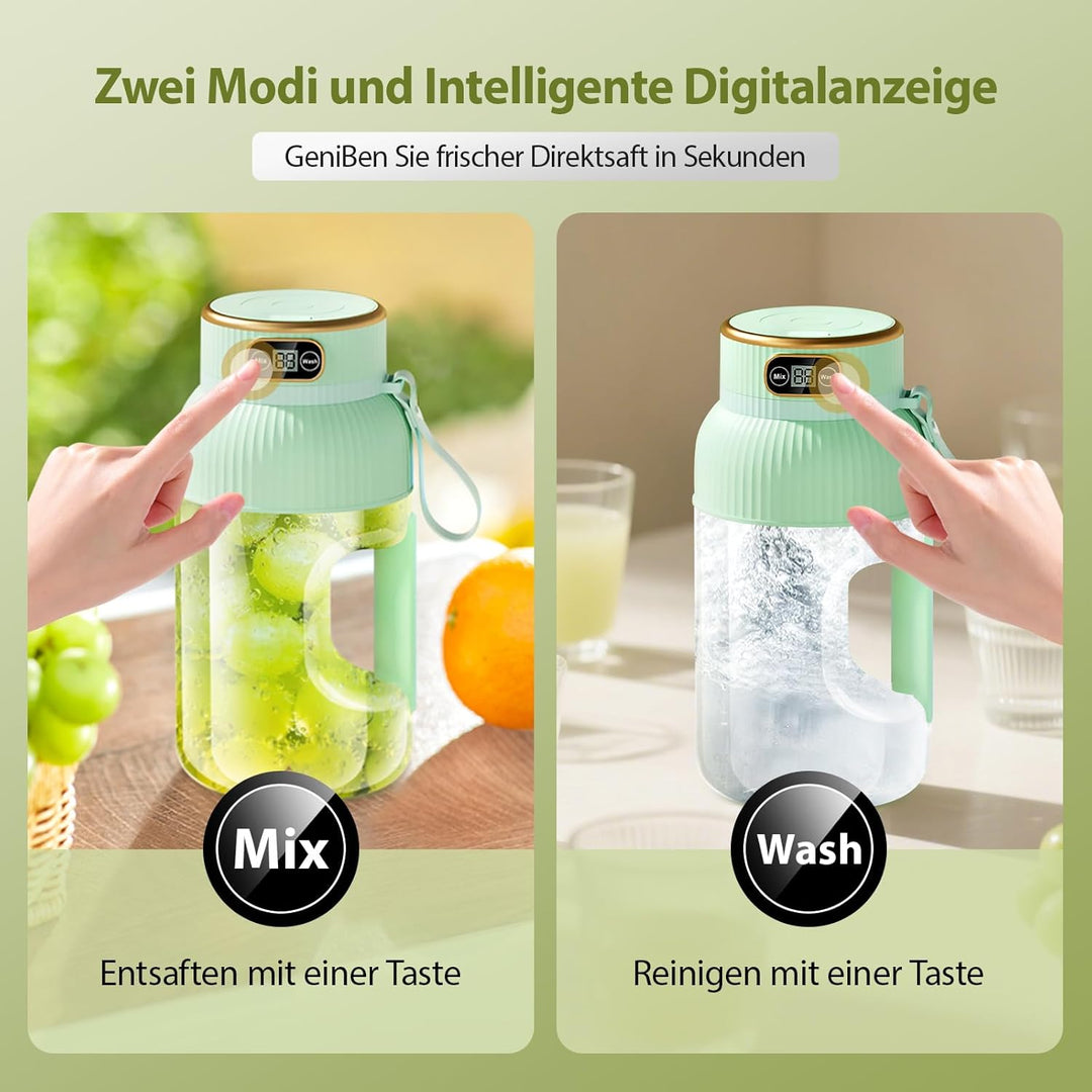 【Upgraded】Fine Life Pro Wiederaufladbarer Elektrischer Entsafter, 1200ML Tragbarer Mixer für Gemüse&