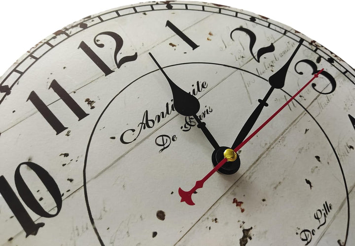 Wanduhr küchenuhr Vintage Shabby CHIC Antik Nostalgie Rustikale Quarzuhr aus MDF mit lautlosem Uhrwe