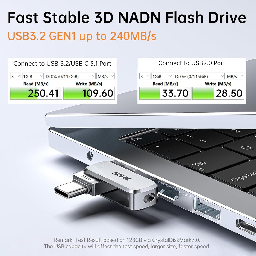 SSK 64GB USB C Stick bis zu 240 MB/s, Dual Memory Stick USB 3.2 Typ-C und USB-A Handy Speicherstick,