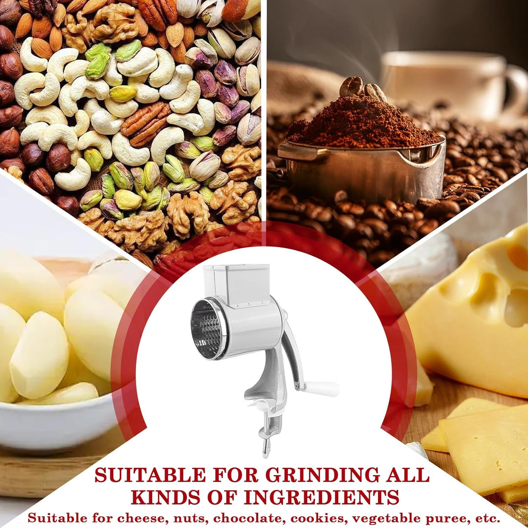 Manuelle Nussmühle mit 2 abnehmbaren Trommelblättern, Edelstahl Schnelles Schneiden Gemüsehobel, Man