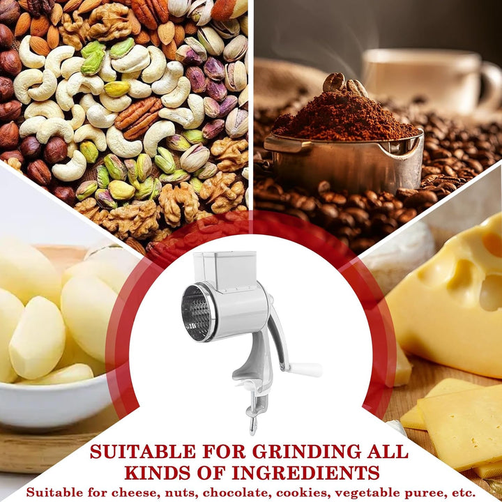 Manuelle Nussmühle mit 2 abnehmbaren Trommelblättern, Edelstahl Schnelles Schneiden Gemüsehobel, Man