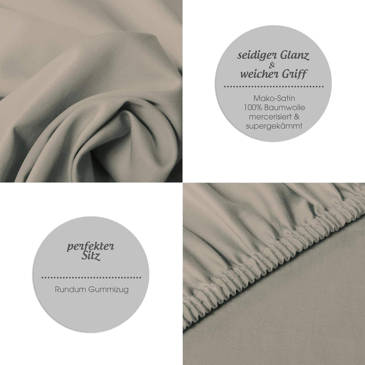 aqua-textil Luxury Bettwäsche zum Kombinieren 180 x 200 cm Spannbettlaken Silber Baumwolle Mako Sati