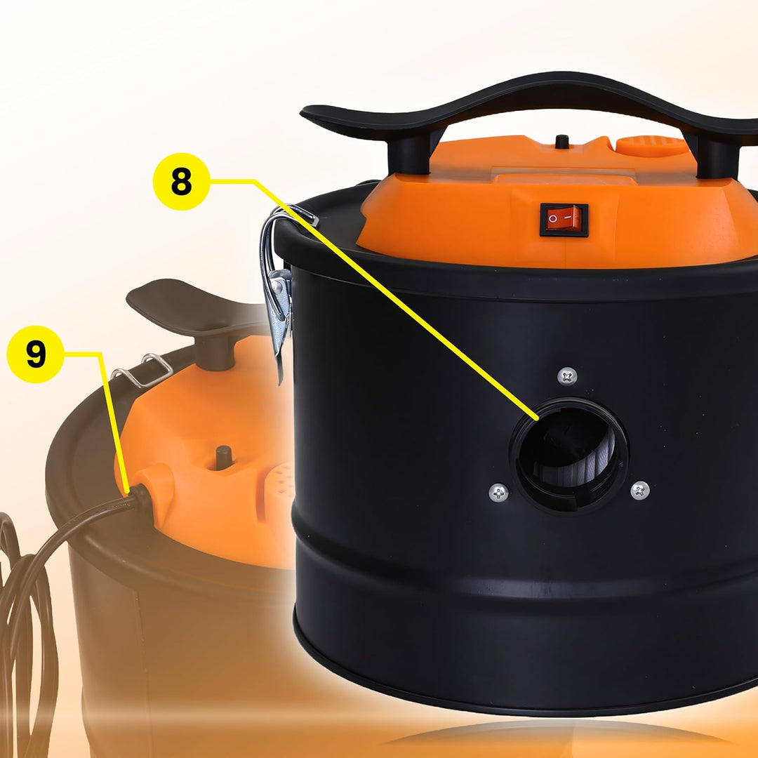 Retoo Aschesauger für Kamin 10L 800W mit HEPA Filter & DUAL Filtersystem, Starker Kaminsauger mit Bl
