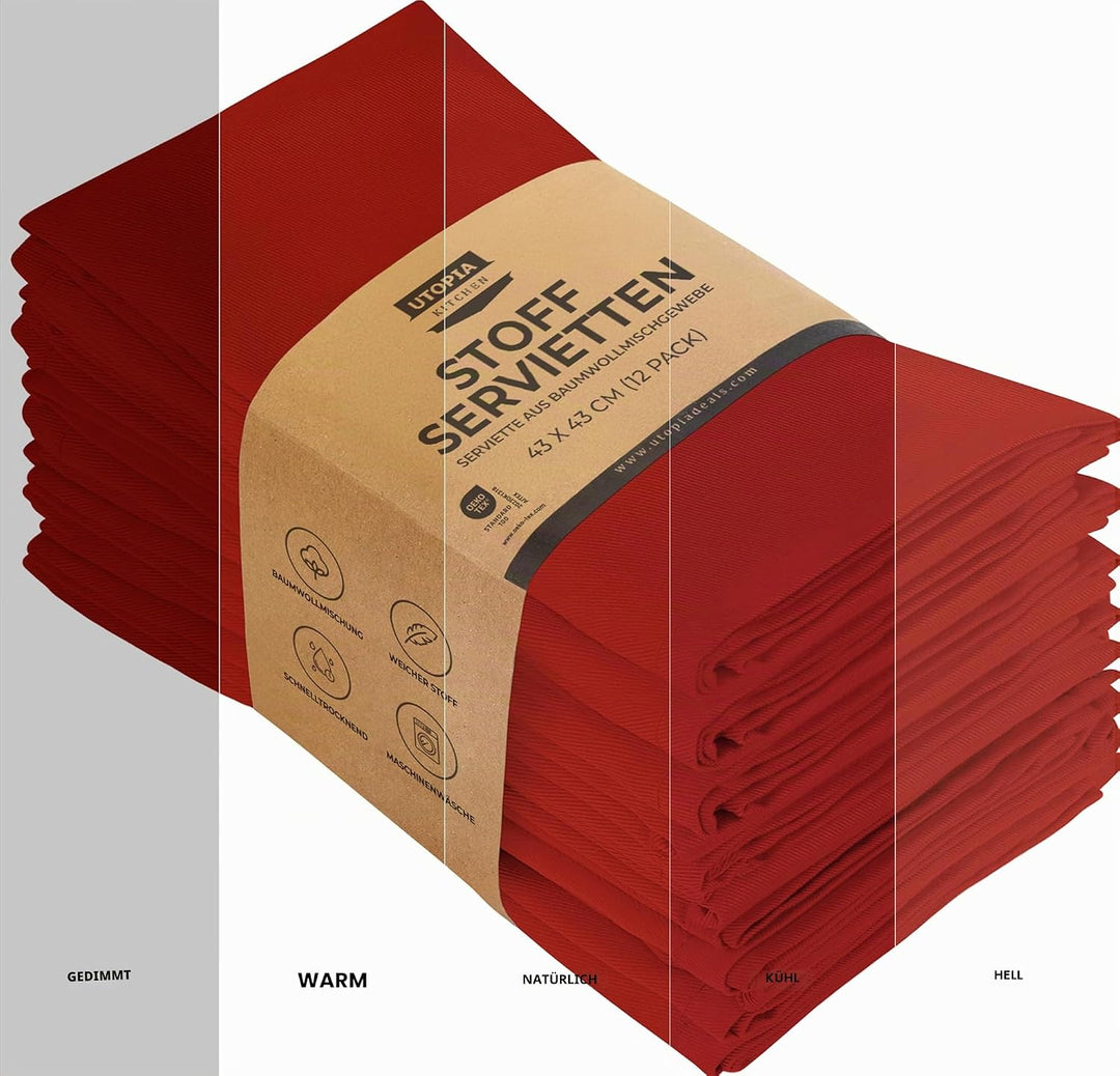 Utopia Kitchen Stoffservietten [12er Pack, Rot] 46x46 cm Waschbare Tischservietten für Hotel, Mittag