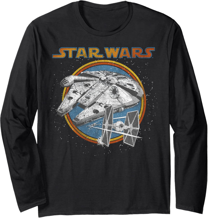 Star Wars Millennium Falcon & TIE Fighter In The Stars Logo Langarmshirt