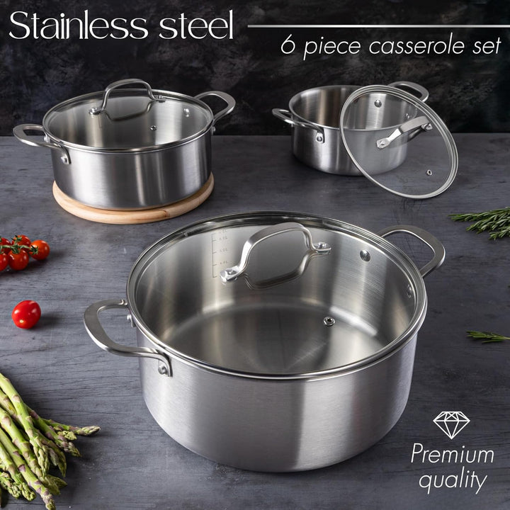Edelstahl Kasserolle mit Deckel - Induktionskochfeld Kochtöpfe Set - Antihaft Dutch Oven - 20cm, 24c