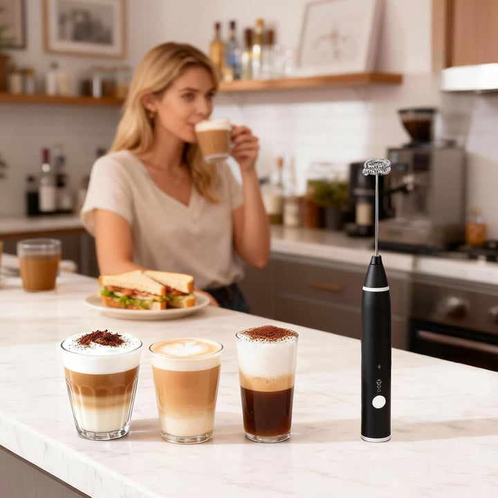 FITNATE Elektrischer Milchaufschäumer Stab, USB Handheld Milchschäumer Stab mit 3 Stufen, 2 Edelstah