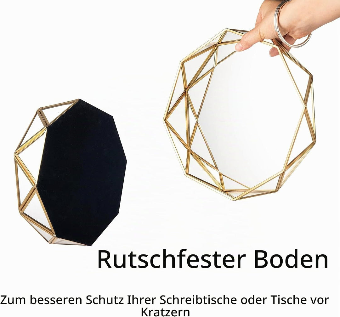 Feyarl 24 cm Schmucktablett Kosmetiktablett Gold Dekotablett Schmuck Organizer Kosmetikorganiser Gla