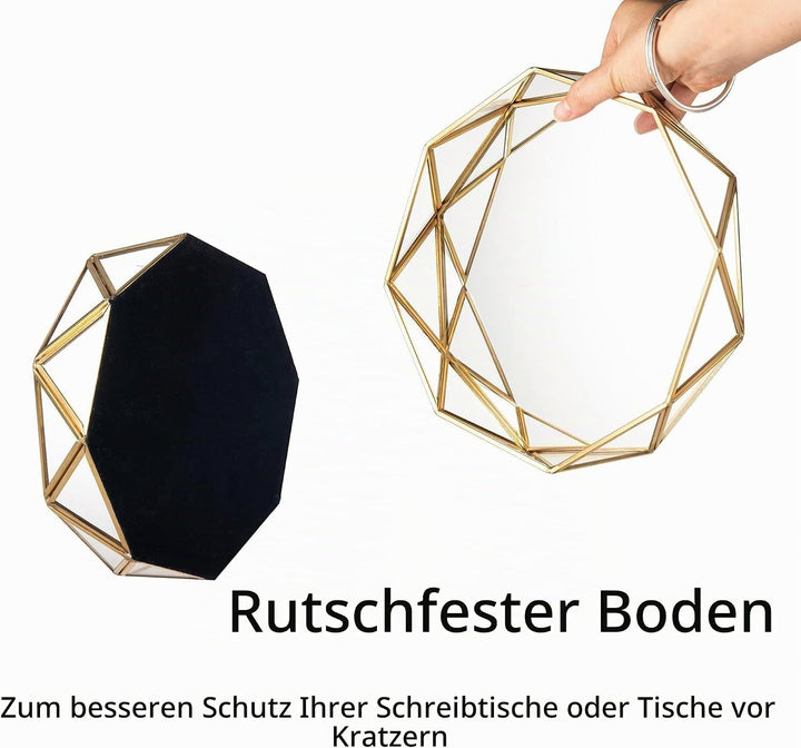 Feyarl 24 cm Schmucktablett Kosmetiktablett Gold Dekotablett Schmuck Organizer Kosmetikorganiser Gla