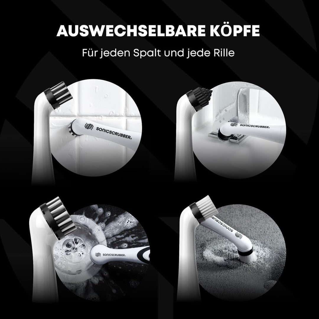 SonicScrubber - Elektrische Reinigungsbürste - Inklusive 4 Bürstenköpfe - Ideal für alle Räume und O