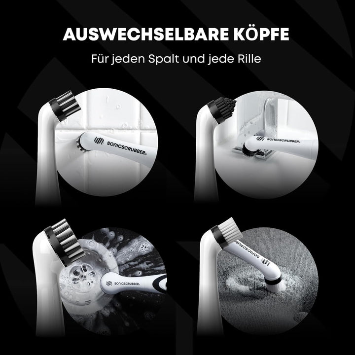 SonicScrubber - Elektrische Reinigungsbürste - Inklusive 4 Bürstenköpfe - Ideal für alle Räume und O