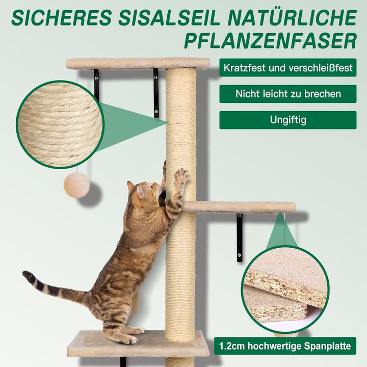 Zvonema Kletterwand Katzen, Katzen Wandelemente, 10-Teilig Kletterwand Set, Stabiler Holz Katzenmöbe