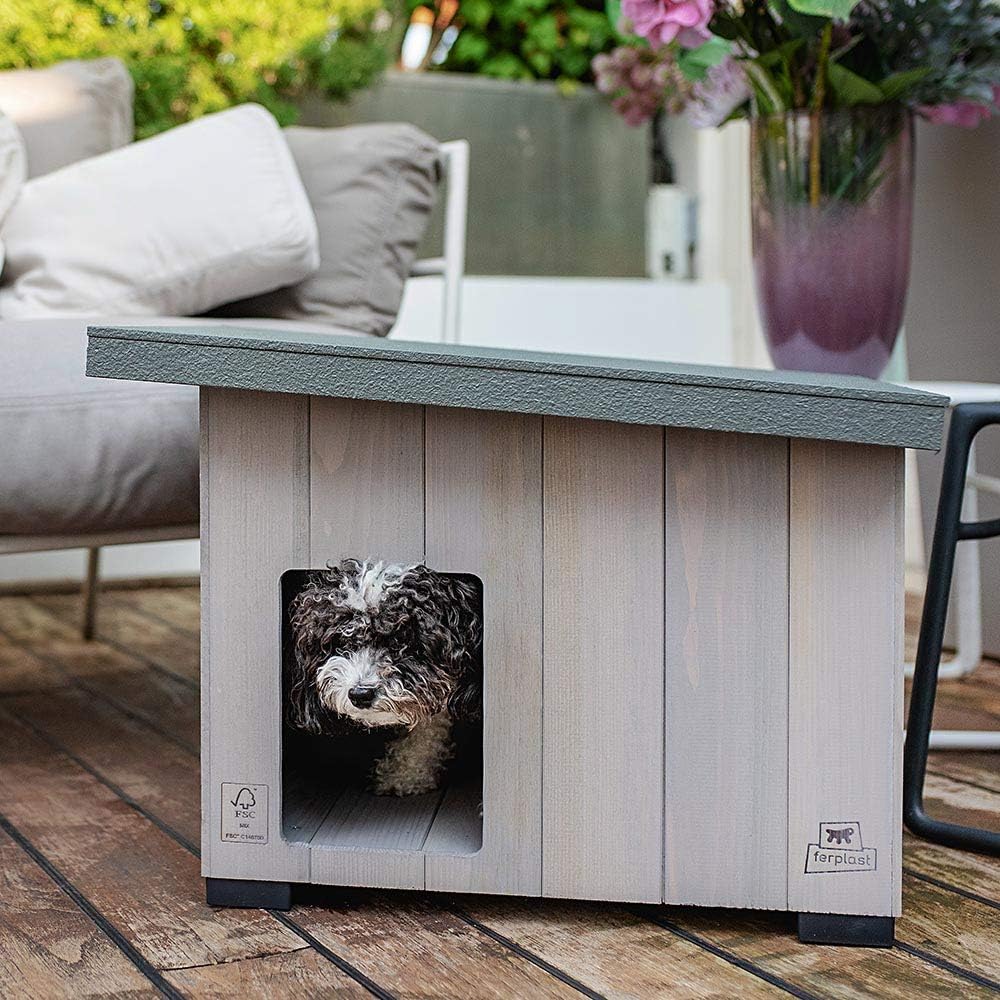 Ferplast 87027100 Outdoor-Zwinger, Hundehütte ARGO 50 aus FSC-Holz mit ungiftiger Farbe, beständig g