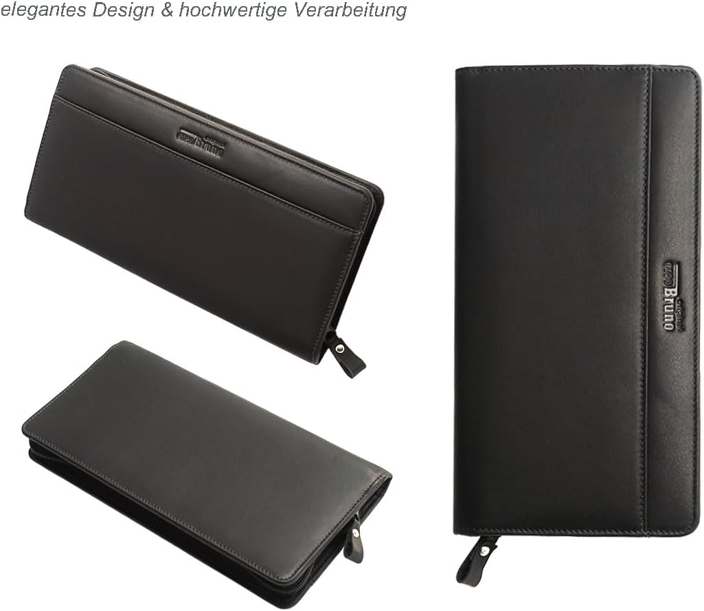 stilvoller Reise-Organizer Leder, Reisepass-Tasche Leder schwarz Reise-Passhülle, Reisemappe, Dokume