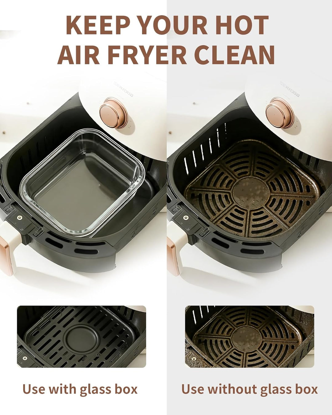 2 Stück Glas Auflaufform für Airfryer, Airfryer Zubehör passend für Cosori, Ninja, Philips uvm. spül