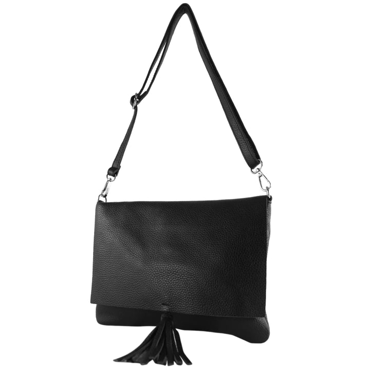 modamoda de - T241 - ital. Leder Clutch Umhängetasche Medium Schwarz, Schwarz