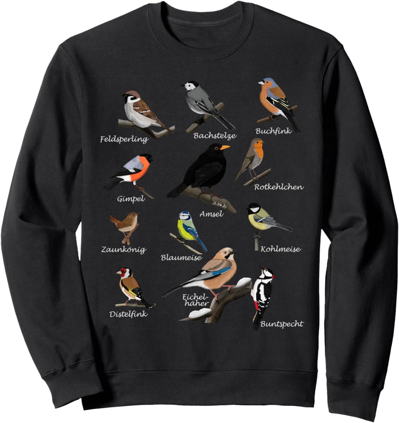 Gartenvögel Vogel Zeichnung Amsel Buchfink Buntspecht Gimpel Sweatshirt