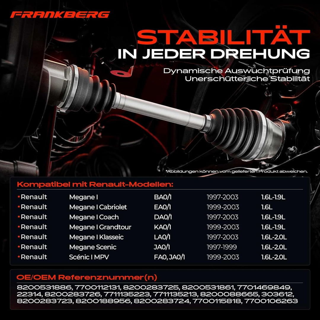 Frankberg Antriebswelle Schaltgetriebe Vorne Links Kompatibel mit Megane I BA0/1 1.6L 1.9L 1997-2003