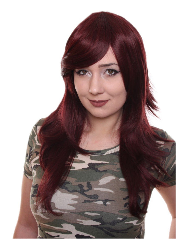 Prettyland C358 - lange Perücke Langhaar 60cm Stufenschnitt Hitzefest - Rot Dunkelrot C358 schwarz d
