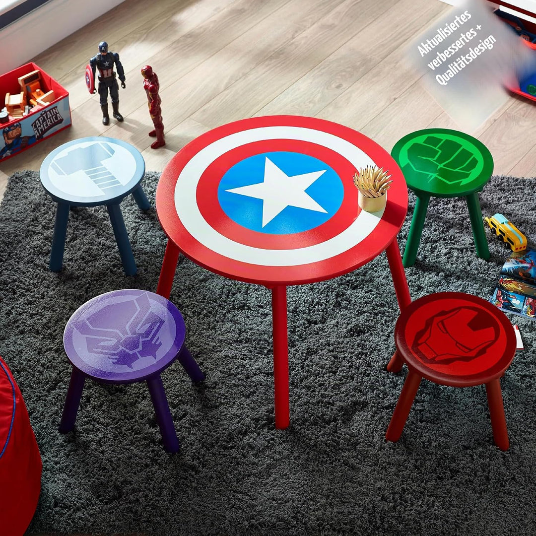 Marvel Avengers Tisch- und Hocker-Set für 4 Personen, hält bis zu 30 kg pro Hocker, perfekt zum Spie