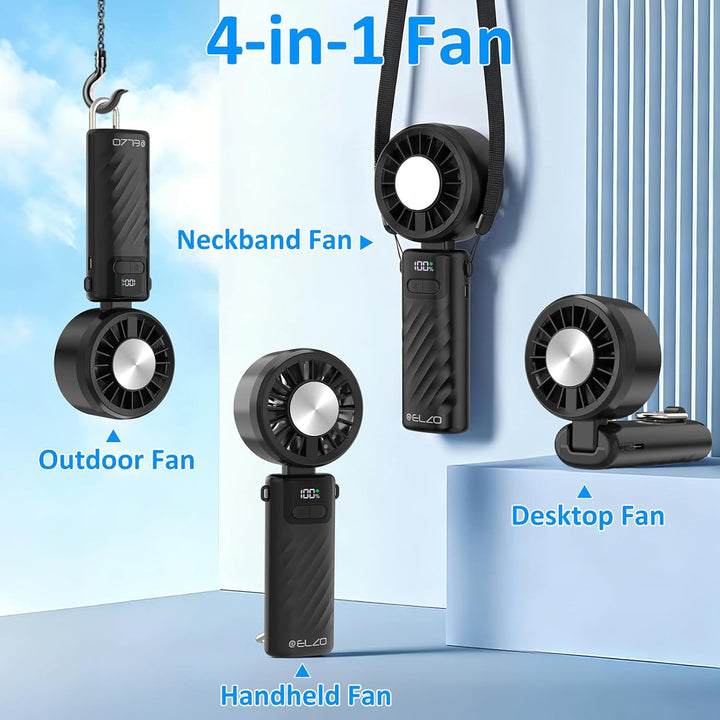 ELZO Tragbarer Turbo Handventilator mit Kühlfunktion,5000mAh Aufladbar 4 in 1 mini Ventilatoren,24H