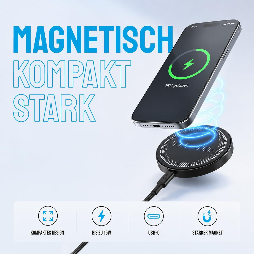 se® SNAPCHARGE – Magnetisches Ladepad 15W, Kabelloses Ladegerät kompatibel mit MagSafe, Wireless Cha