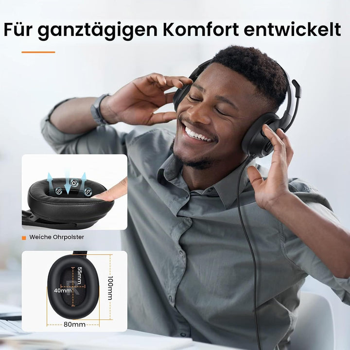 EKSA H2 USB Headset mit Mikrofon, Office PC Headset mit ENC Mic, Stummschalter &amp; Lautstärkeregler, O