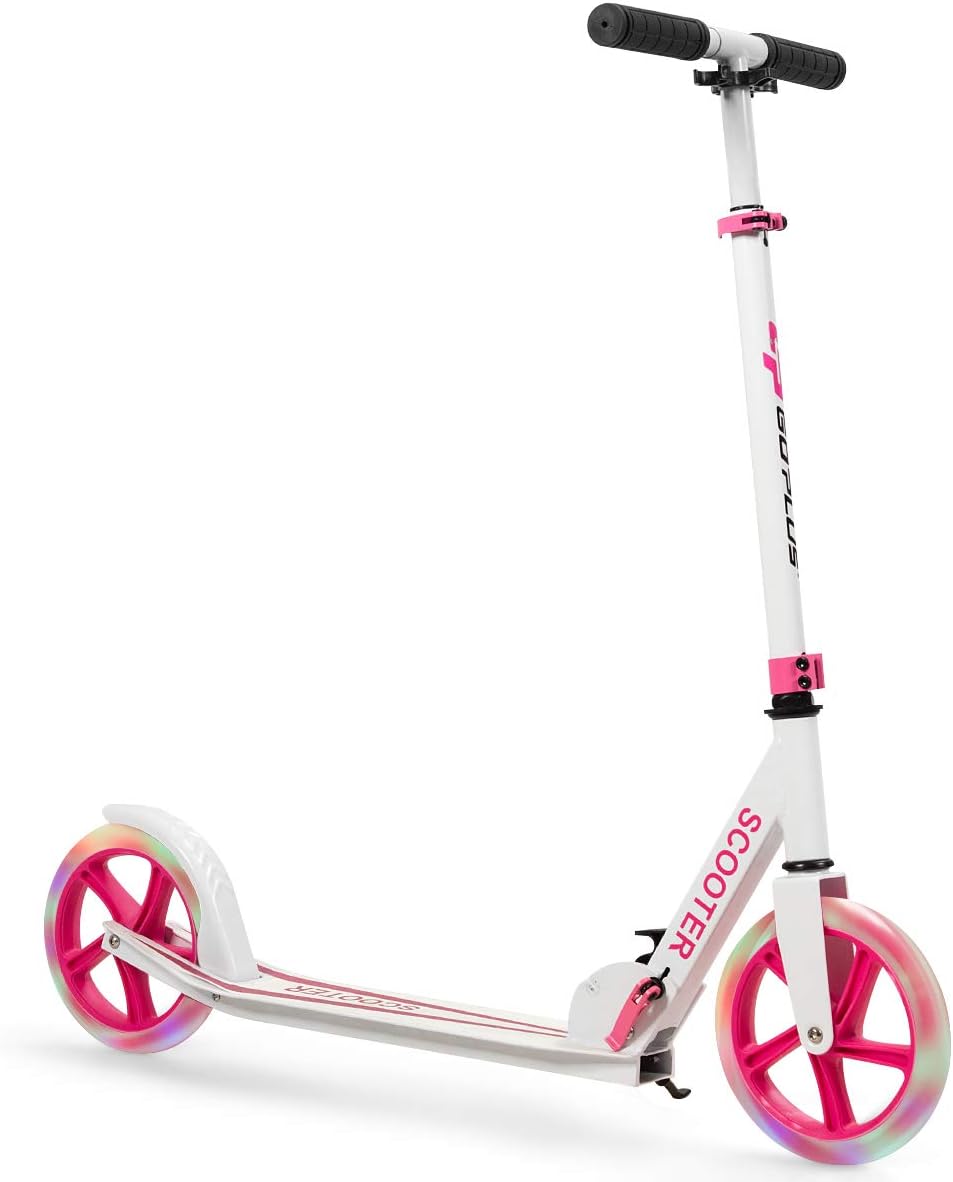 GOPLUS Scooter Kinder, Cityroller aus Aluminium bis zu 100kg, Kickscooter mit Schultergurt & LED Räd